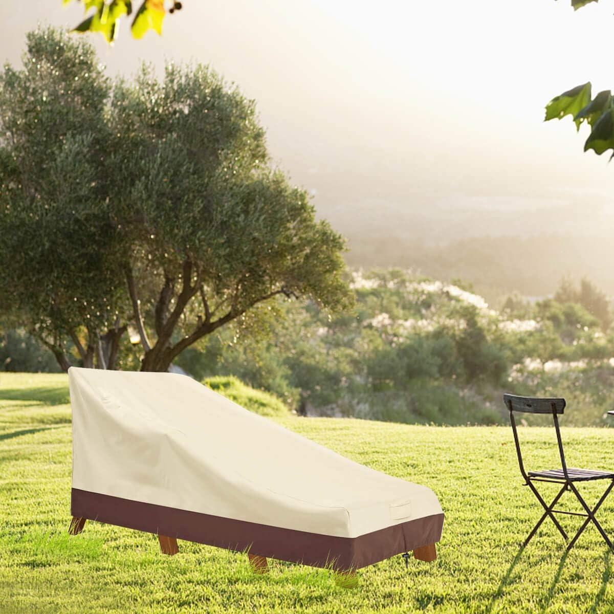 Vailge Waterproof Patio Chaise Lounge Cover, 600D Heavy Duty Outdoor Lounge Chair Covers,UV Resistant Patio Furniture Covers,2 Pack-Large ,Beige & Brown: Kitchen & Dining
