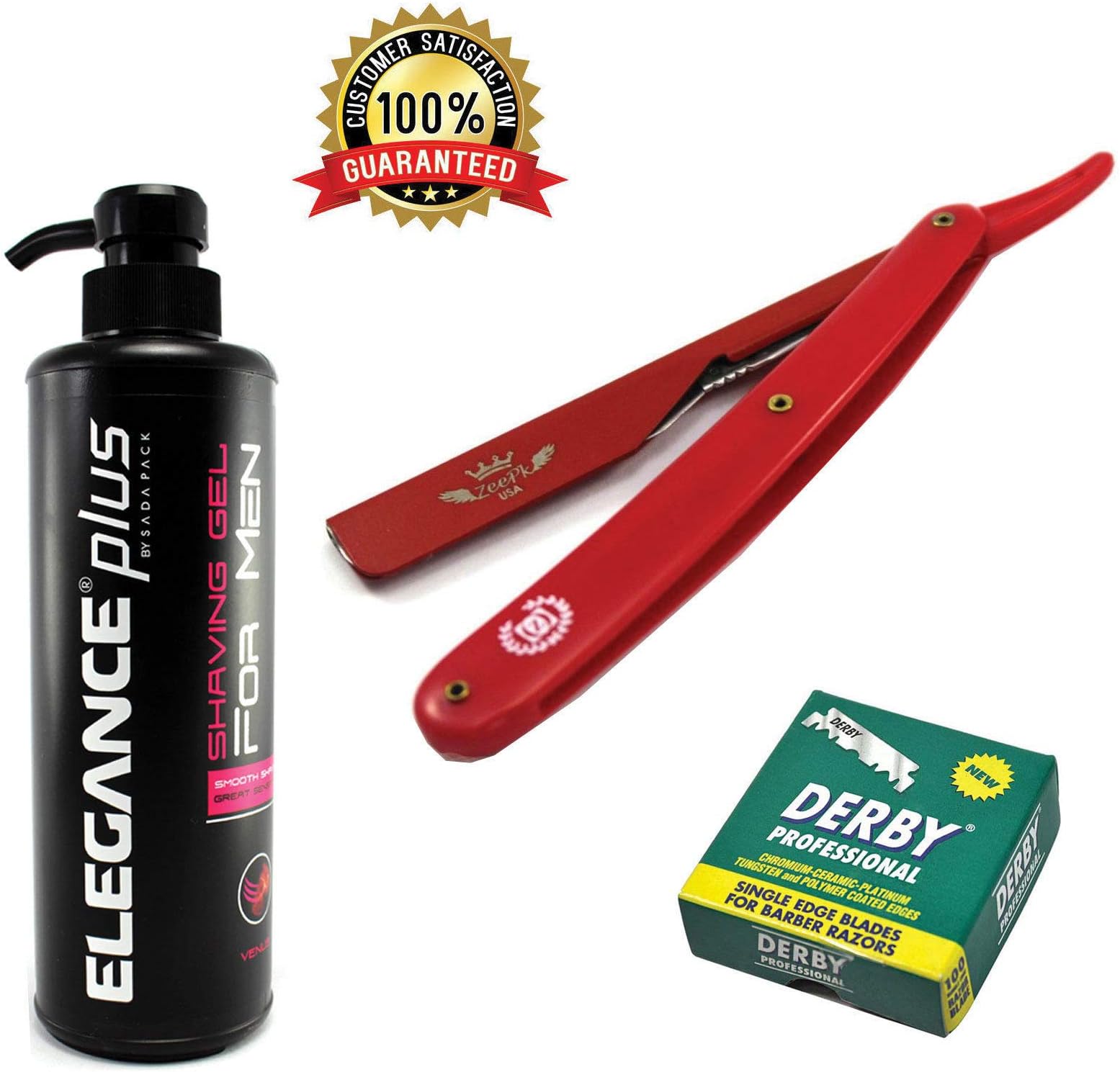 SHAVETTE BARBER SHAVING RAZOR ELEGANCE VENUS SHAVING GEL + 100 BLADES FULL RED