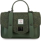 Islander Leather and Harris Tweed Satchel with Adjustable Strap, Top Handle, 9.44 x 6.29 x 2.75 in