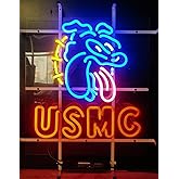 Neon Signs Beer Bar Club Bedroom Cafe Shop Sign Usmc Glass Neon Signs for Office Hotel Pub Cafe Birthday Party Man Cave Neon Light Art Wall Lights 24 X 20 Inches