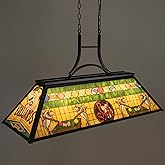 TOCHIC Pool Table Light, 48" Rustic Billiards Light Fixtures 4-Light with Tiffany-Style Shark Shade Farmhouse Chandelier Hang