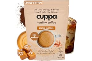 CUPPA HEALTHY COFFEE Cuppa Salted Caramel Healthy Mushroom Instant Coffee with Lion's Mane & Ashwagandha for All Day Energy & Focus - No Crash or Jitters - Nootropics for Brain Health, Gut Health, Immunity, Stress, Memory + Mood - 30 Servings