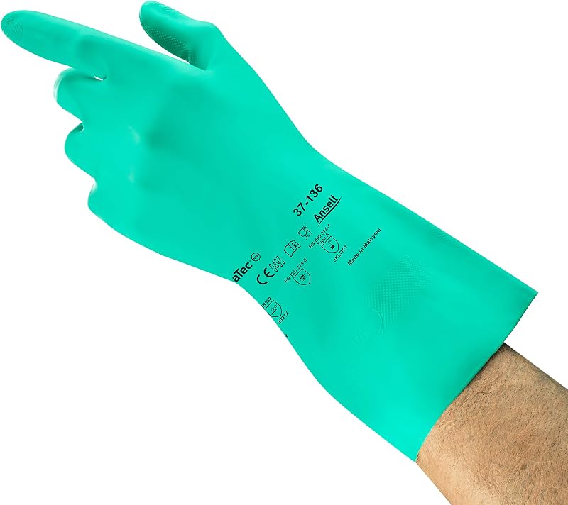 Ansell AlphaTec 37-136 Nitrile Chemical Gloves L Industrial PPE Workwear Green