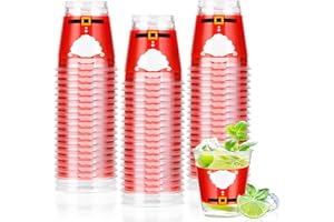 Taikula 60 Pcs 1.5oz Disposable Shot Glasses for Christmas - Red White Santa Plastic Shot Glasses Bulk, Festive Party & Holiday Celebration Decorations (60, Red White Santa)