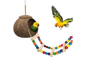 FBIRDY Coconut Bird House Coconut Shell Bird Nest with Ladder for Parrots, Hamsters Small Animals House Pet Cage Habitats Decor, Pet Bird Supplies