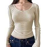 Y2K Vintage Lace Button Bow Frill Crop Top Long Sleeve V Neck Basic Shirt Harajuku Autumn Retro Fairycore Tee Pullovers