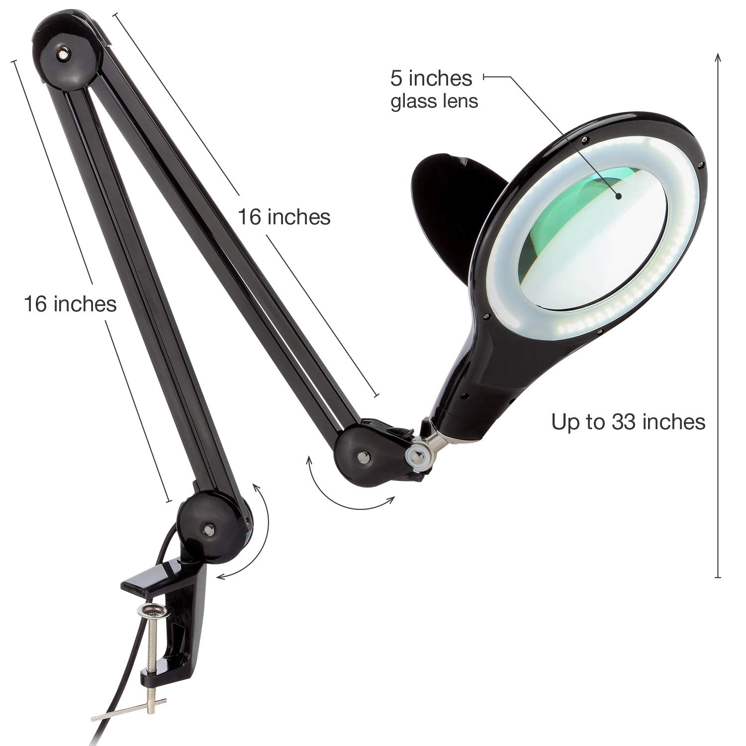 Brightech LightView PRO Magnifying Desk Lamp, 2.25x Light Magnifier, Adjustable Magnifying Glass with Light for Crafts, Reading, Close Work - Black