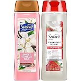 Suave Body Wash Variety 2-Pack – Sweet Vanilla Silk & Strawberry Delight for Hydrating and Gently Cleansing Skin, 18 Oz Ea