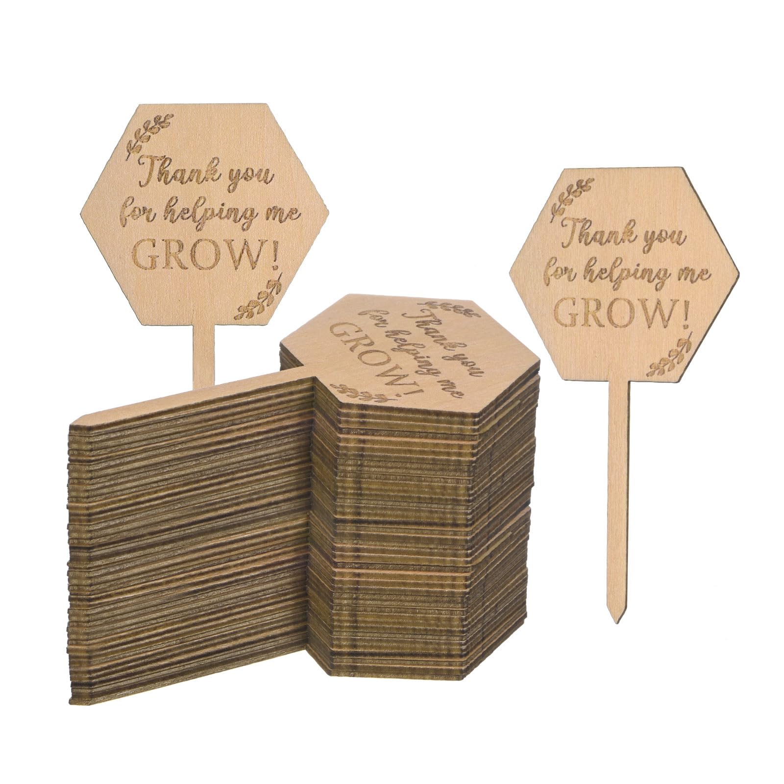 M METERXITY 40-Pack Thank You for Helping Me Grow Plant Labels, 4"x2"x0.08"(LxWxT) Hexagon Wooden Plant Stakes Labels, Nursery Garden Labels for Succulent Tags/Thanksgiving Supplies