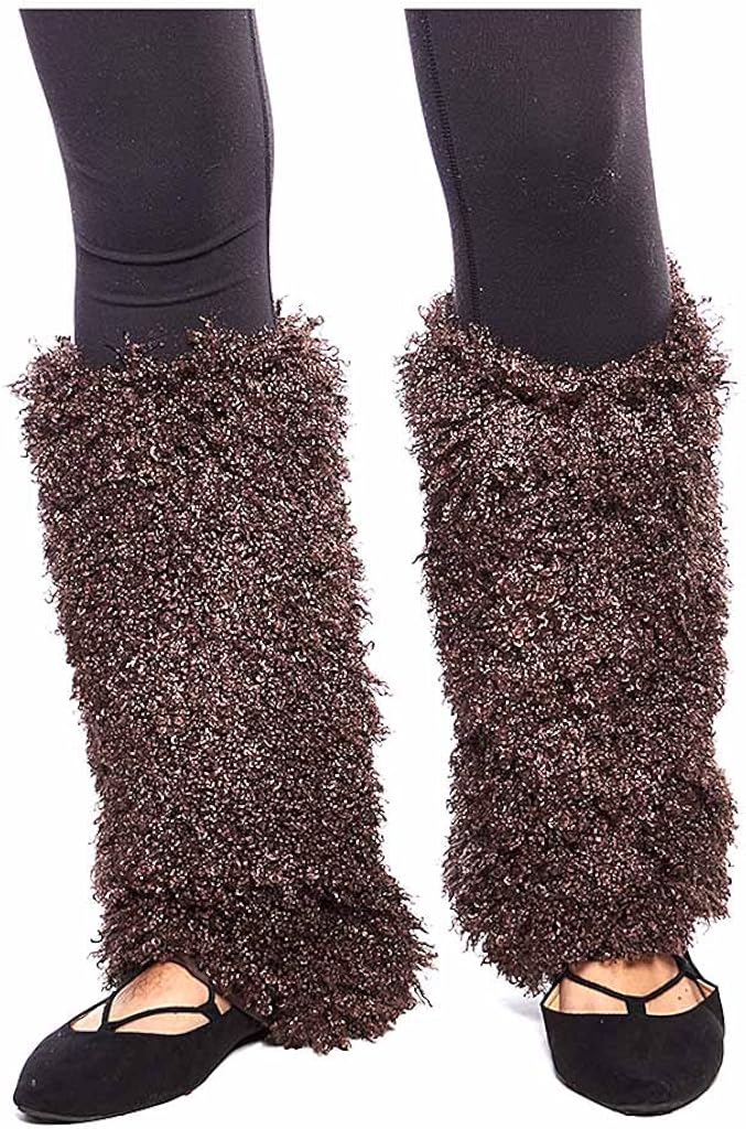 Furry Poodle Knit Winter Leg Warmers with Lining, Brown at Amazon Women