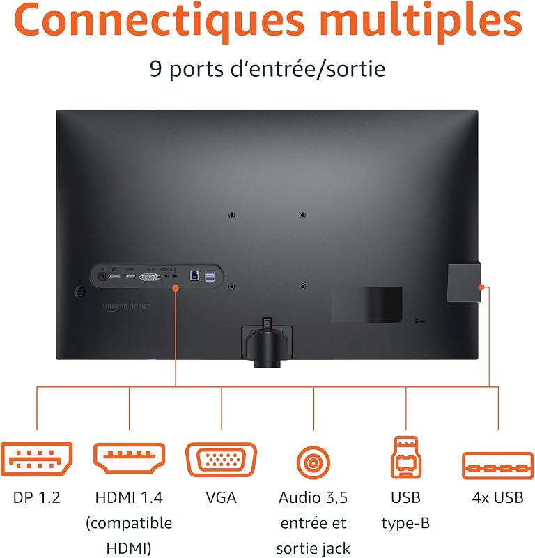 Écran 27", FHD 1080p, Max 100 Hz, Compatible VESA, Haut-parleurs intégrés, Noir