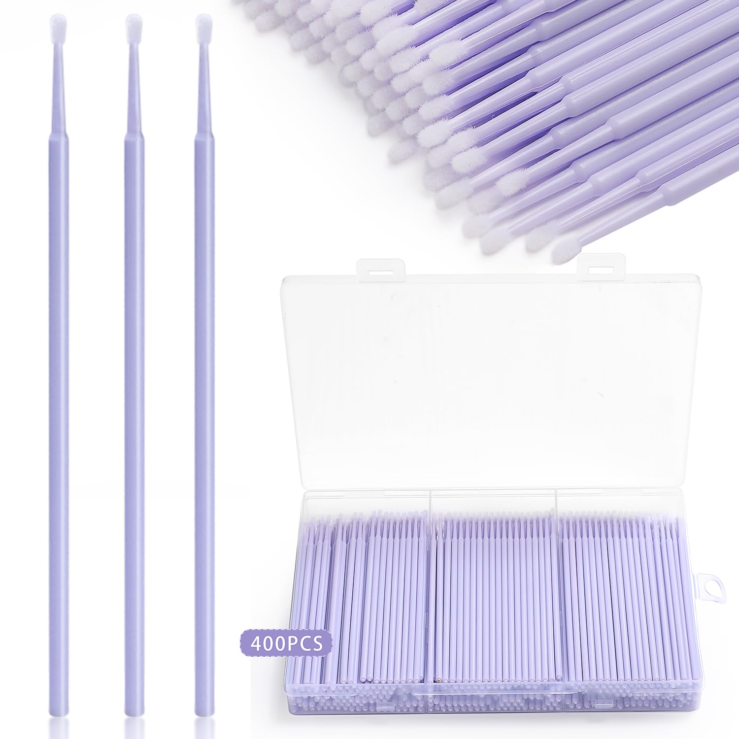 Photo 1 of 400 Pcs Micro Applicator Brushes,JASSINS Microswabs for eyelash extensions,Disposable 2mm Precision Mascara swab,For Cleaning and Applying Makeup (Light purple)