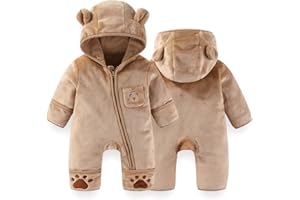 Fairy Baby Newborn Baby Bear Outfit With Fold-Over Mittens Footies Thin Fleece Romper Hooded Jumpsuit Winter Coat Girls Boys