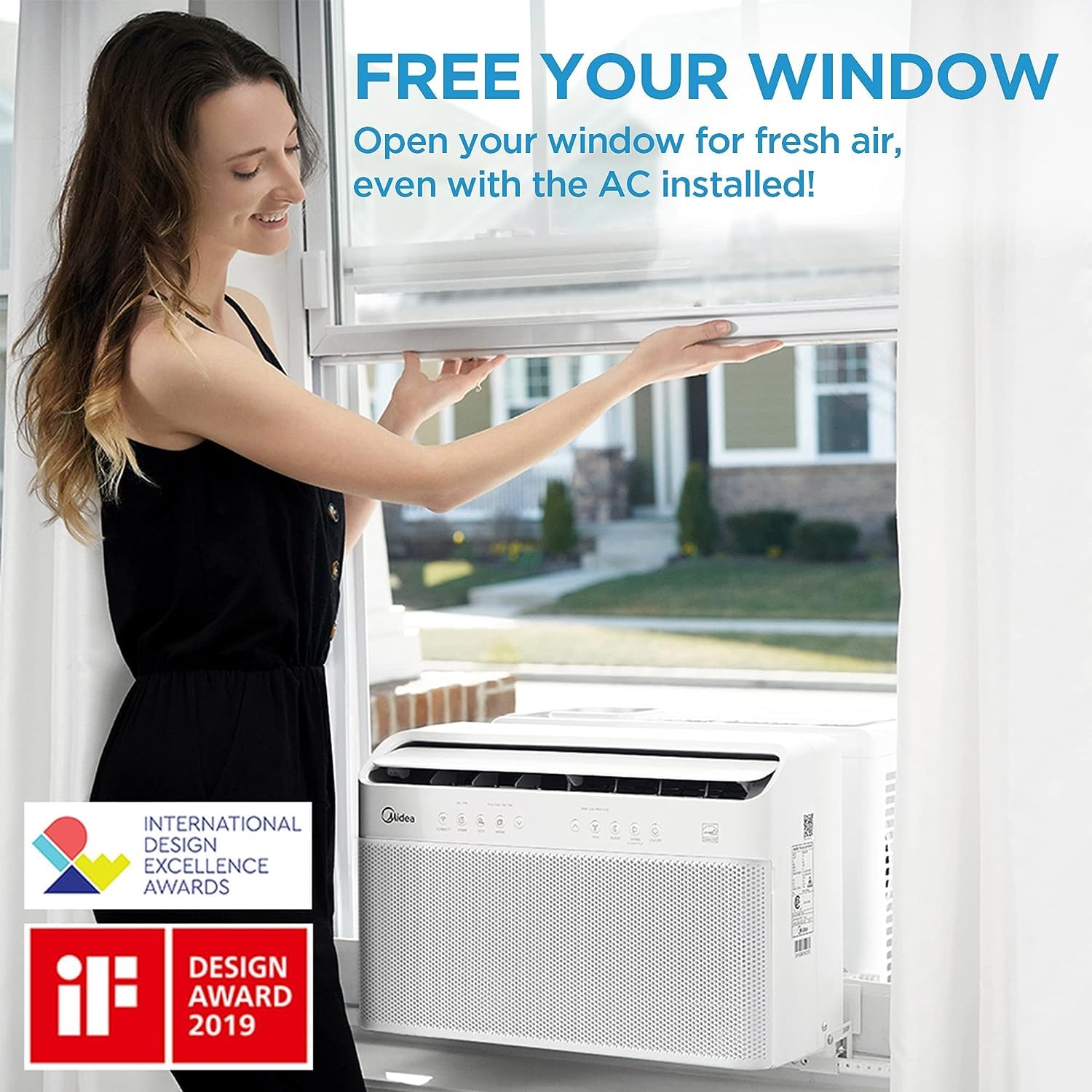 Midea 12,000 BTU U-Shaped Smart Inverter Window Air Conditioner, Cools up to 550 Sq.Ft., Ultra Quiet, Works with Matter/Alexa/Google Assistant, Open Window Flexibly,Energy Savings,Remote Control,White