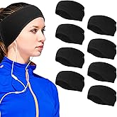 8 Pieces Ear Warmer Headbands with Buttons Fleece Muffs Headband Winter Running Sweatband Stretchy Ear Cover Cold Weather Ear Muffs Sports Earmuff for Women Men Cycling Skiing Jogging (Black)