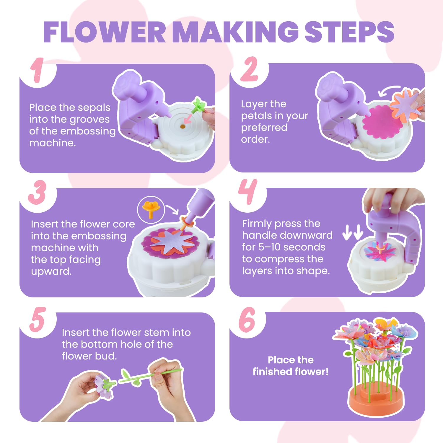 windpaint Fabric Flower Bouquets Toys, Christmas Gifts DIY Craft Kits Toys for Kids, Arts & Crafts for Girls 3 4 5 6 7 8 9 10 Years Old Toddler, Educational Learning Preschool Birthday Gifts(Purple)