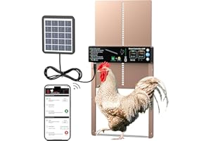NyPots Automatic Chicken Coop Door Solar Powered, Programmable with App, Timer & Light Sensor Sets Automatic Chicken Door Aluminium, Anti-Pinch Design Auto Chicken Door Charge with Solar Panel & USB