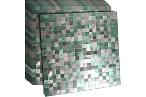 WEIMEISC 10 Sheets Peel and Stick Backsplash Tile for Kitchen, Self-Adhesive Mosaic Tile, Decorating for Bathroom Vanities，Fireplace Décor, Laundry Table (Frosted Green&Silver)