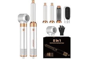OKWRAP 5 in 1 Blow Dryer Brush Set,Hot Air Styler Negative Ion Air Curling Wrap Air Curler, Round Brush Blow Dryer Curling Iron Hair Styling Tools Gift for Dry,Volumize, Straight,Curl,100-120V