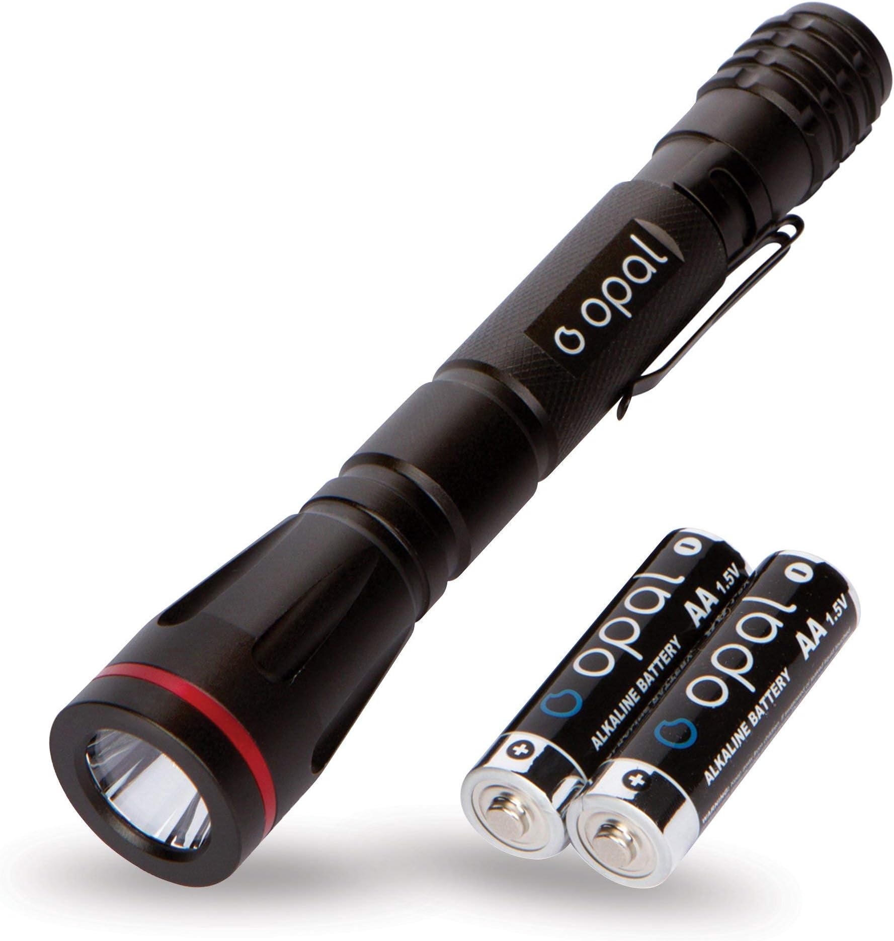 OPALGEAR Tactical Flashlight with Batteries - Powerful LED Flashlights for Indoor and Outdoor Use - Portable Water Resistant Strobe Flash Light - Compact, Slim and Bright High Lumen Camping Flashlight