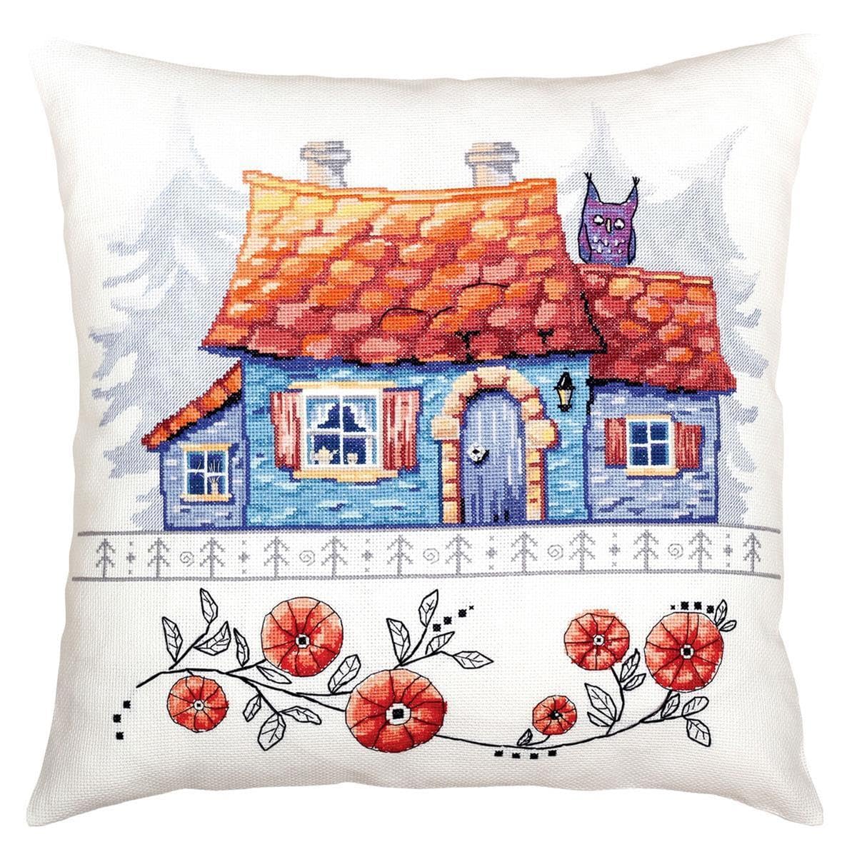 RTO CU051 Lodge in The Forest Cross Stitch Cushion, Cotton, Multi-Colour, 40 x 40 cm