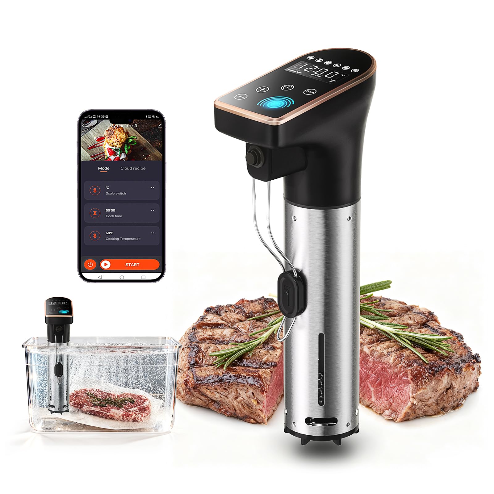 Photo 1 of 1300W Sous Vide Precision Cooker Machines(2.4G WIFI), IPX7 Full Waterproof Immersion Circulator, New Quiet Brushless Motor, 6 One-Touch Presets, Effortless Gourmet Meals
