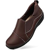 Hueneph Women's Comfort Leather Loafers Cute Casual Slip On Lightweight Walking Flats Everyday Work Shoes