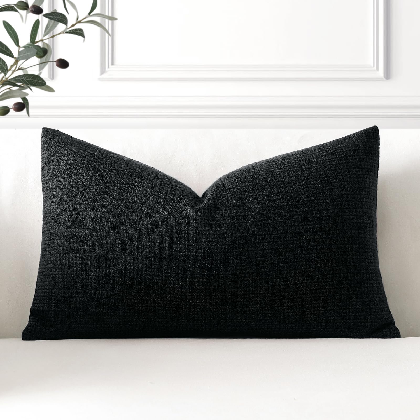 Artscope Linen Cushion Covers Set of 1 Decorative Lumbar Pillowcase Pillow Cover 16x24 Inch for Home Decor Sofa Bedroom Car 40x60cm Black โ image 1