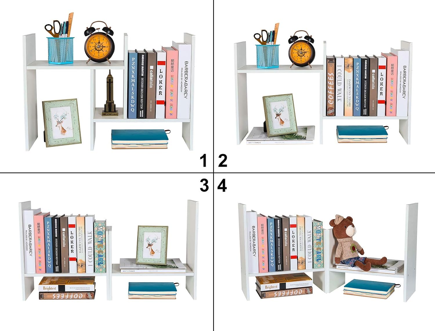 PAG Adjustable Desktop Bookshelf Countertop Bookcase Wood Desk Storage Shelf Organizer Literature Display Rack, White: Furniture & Decor