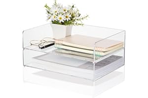 Yulejo 2 Pcs 12.4 x 8.74 x 2.68" Acrylic Desk Organizers Accessories Paper Storage Tier File Office Organizer Tray Stackable Document Clear Desk Accessories for Office Workspace Organization