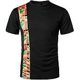 ZEROYAA Men's African Kente Pattern Patchwork T-Shirt Breathable Short Sleeve Dashiki Shirt