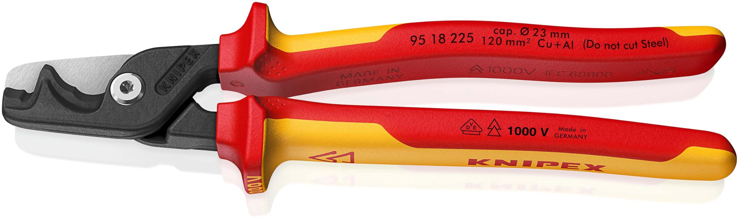 KNIPEX Stepcut XL Cable Shears with Step Cut Insulating Multi-Component Handle, VDE-Tested 225 mm, 95 18 225