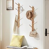TIOPGHAD 2 Pack Coat Rack Vertical Wall Mount, Bamboo Coats Hooks Clothes Holder Hanger for Wall Coat Hat Jacket Clothing Bathroom Robes Mudroom Entryway(Natural)