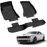 LASFIT Floor Mats 2015-2023 for Dodge Challenger RWD(Not for AWD), All Weather TPE Custom Fit Car Mats Floor Liners 1st & 2nd Row, Black