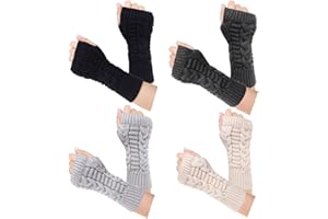 Loritta Womens Fingerless Gloves Winter Warm Knit Crochet Thumbhole Arm Warmers