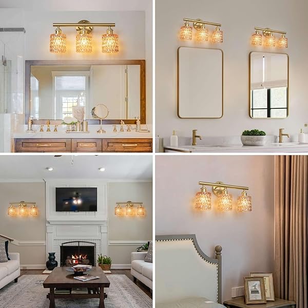 LAPMUNG BATHROOM VANITY LIGHT, GOLD WALL FIXTURE OVER MIRROR, GREEN GLASS SHADE LIGHTING WITH BULBS INCLUDED FOR BEDROOM & LIVING ROOM,2-LIGHTS