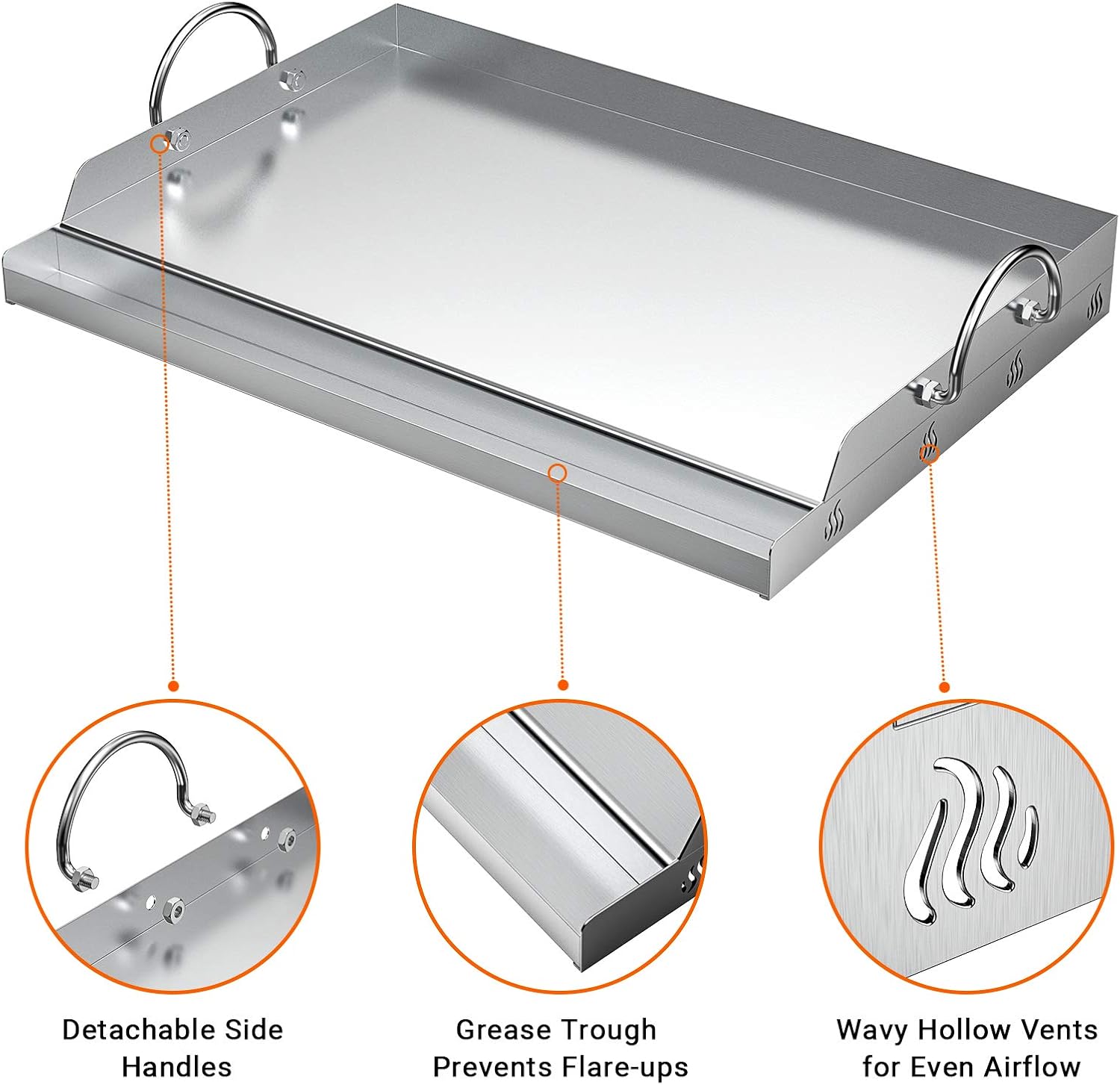 only fire Universal Stainless Steel Rectangular Griddle for Gas BBQ Grills, 23" x 16" : Garden & Outdoor