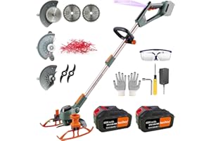 YUEWXTER Electric Weed Wacker, (21V 2x4.0A Weed Eater Battery Powered), 4-in-1 Grass Trimmer/Wheel Edger/Mini-Mower/Brush Cutter, with 2 x Saw Blades, 2 x Metal Blades, 20x Grass Cutting line