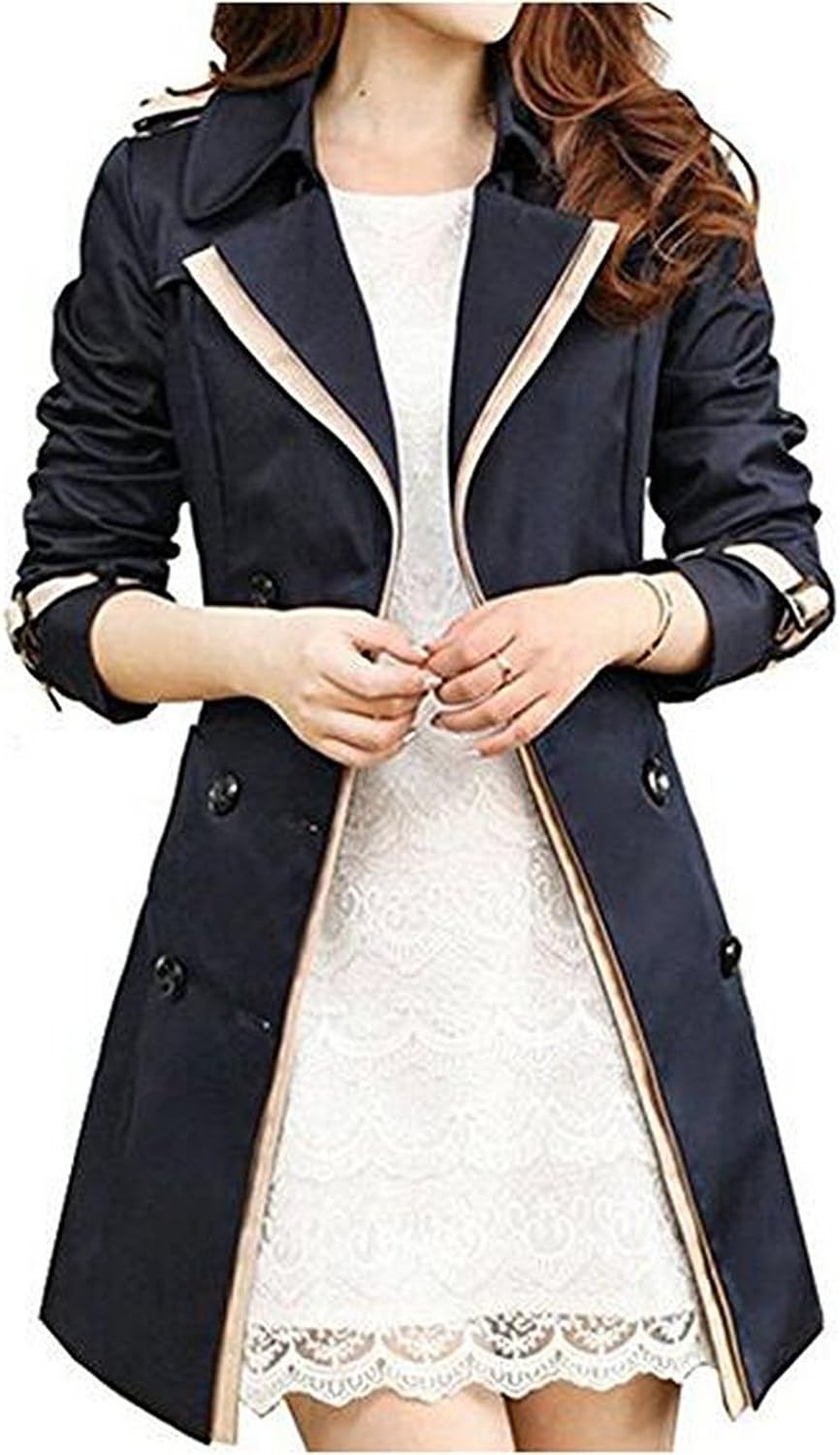 labaqiangj Women's Elegant Long Trench Coat Jacket With Belt