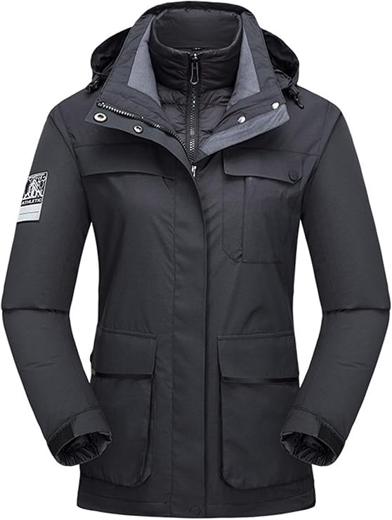 Amazon Co Jp 3合1女性用防水ジャケット スキージャケット 通気性の冬コート 屋外防雨ジャケット 取り外し可能なインナーウールレインコート ハイキング旅行 黒 2xl ホーム キッチン
