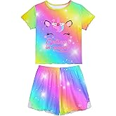MHJY Girls Pajama Sets Ruffled Sleepwear Casual Short Sleeve Shirt and Shorts 2pcs Summer Pjs Set for Kids
