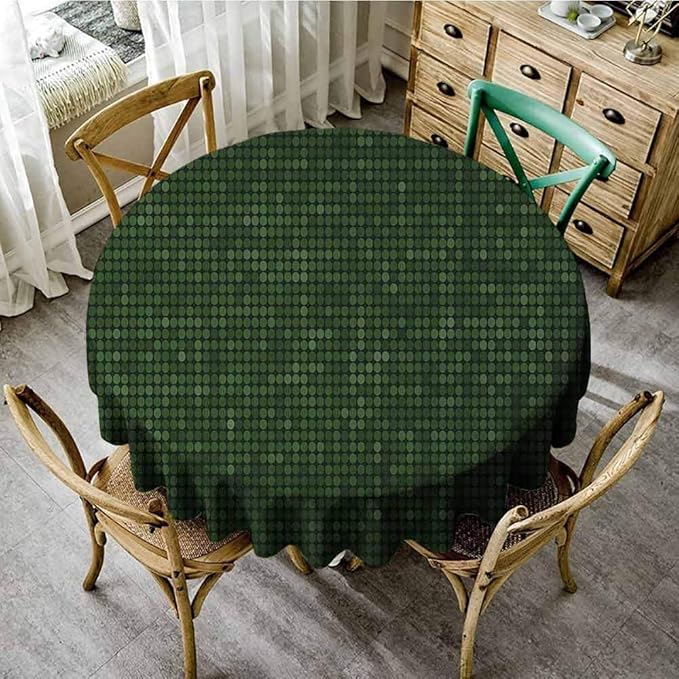 Agoza Forest Green,Washable Round Tablecloth,67 INCH,Spotty Pattern with Symmetric Little Dots