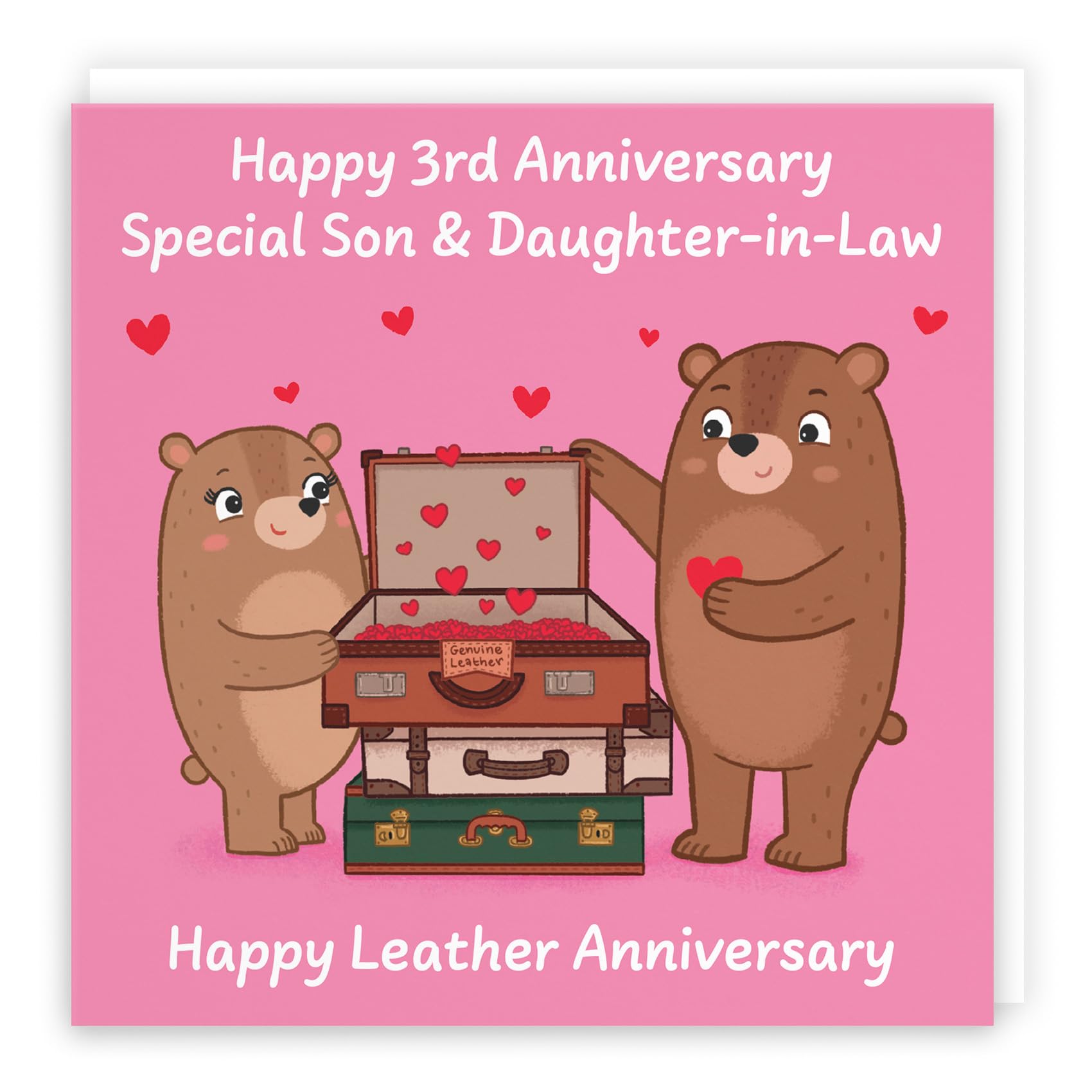 Hunts England - Son And Daughter In Law 3rd Anniversary Card - Leather Anniversary - Third Anniversary - 3 Years - Cute Fun Bears Card For Son & Daughter-in-Law - Love Story Collection