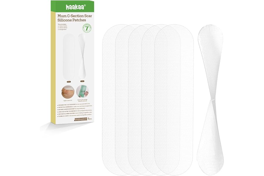 haakaa C Section Scar Silicone Strips, Silicone Scar Sheets for C-Section and Keloid Scars, Reusable Medical-Grade Silicone Scar Patches, Includes Storage Board, Two Thickness (0.5mm*3 + 1mm*3)