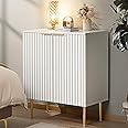 SICOTAS Fluted White Storage Cabinet, Wood Sideboard Buffet Cabinet with Spray-Painted Finish, Multifunctional Console Table with Storage Credenza Accent Cabinet for Living Room, Dining Room, Hallway