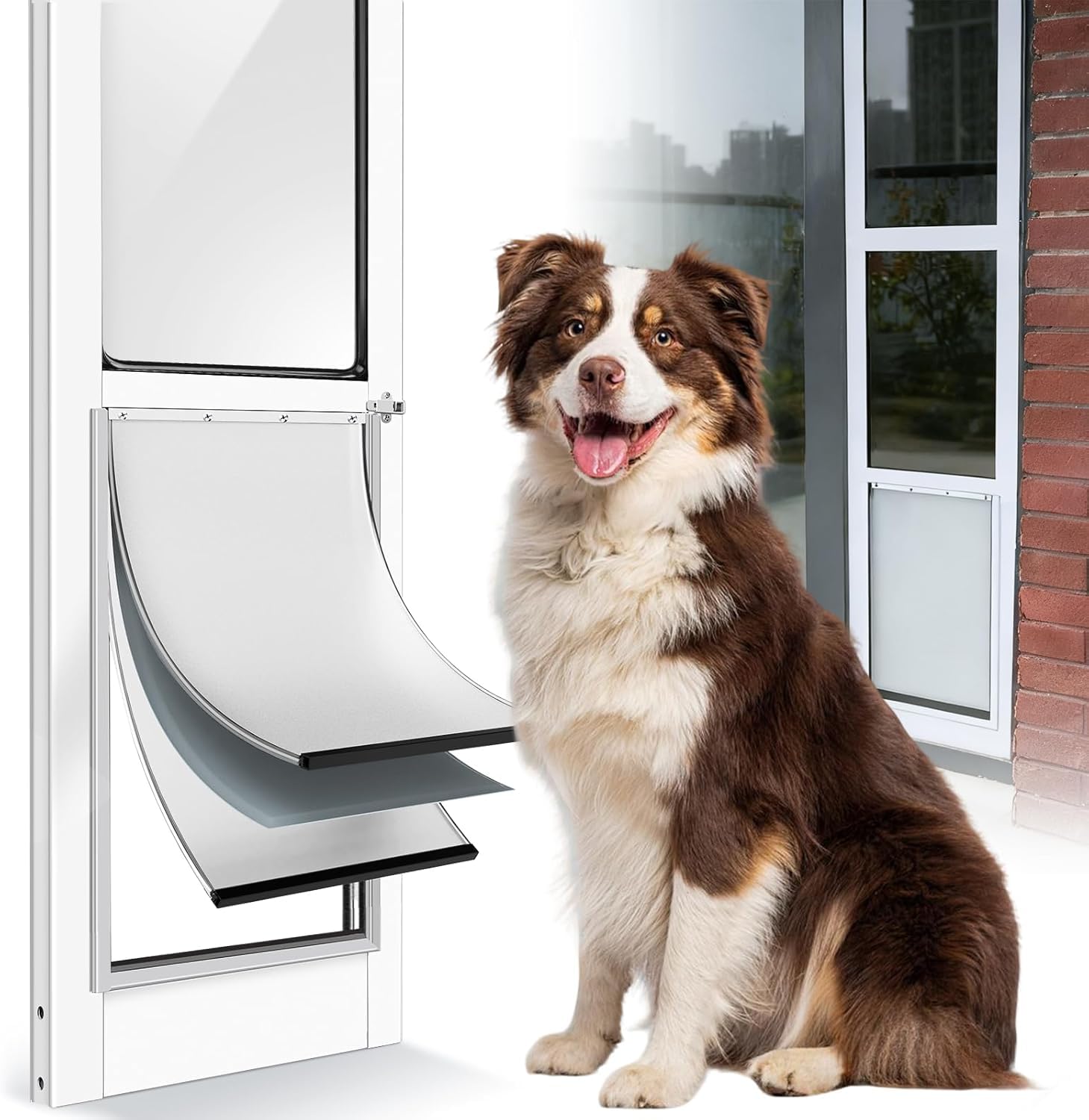 Photo 1 of [Petoasis] Dog Door for Sliding Glass Door,Upgrade Magnetic 3 Flap Extreme Weather Doggy Door,Fit 92-1/4" ~ 96-1/2" Sliding Door Dog Door Insert,Large Doggie Door for Sliding Door(L)