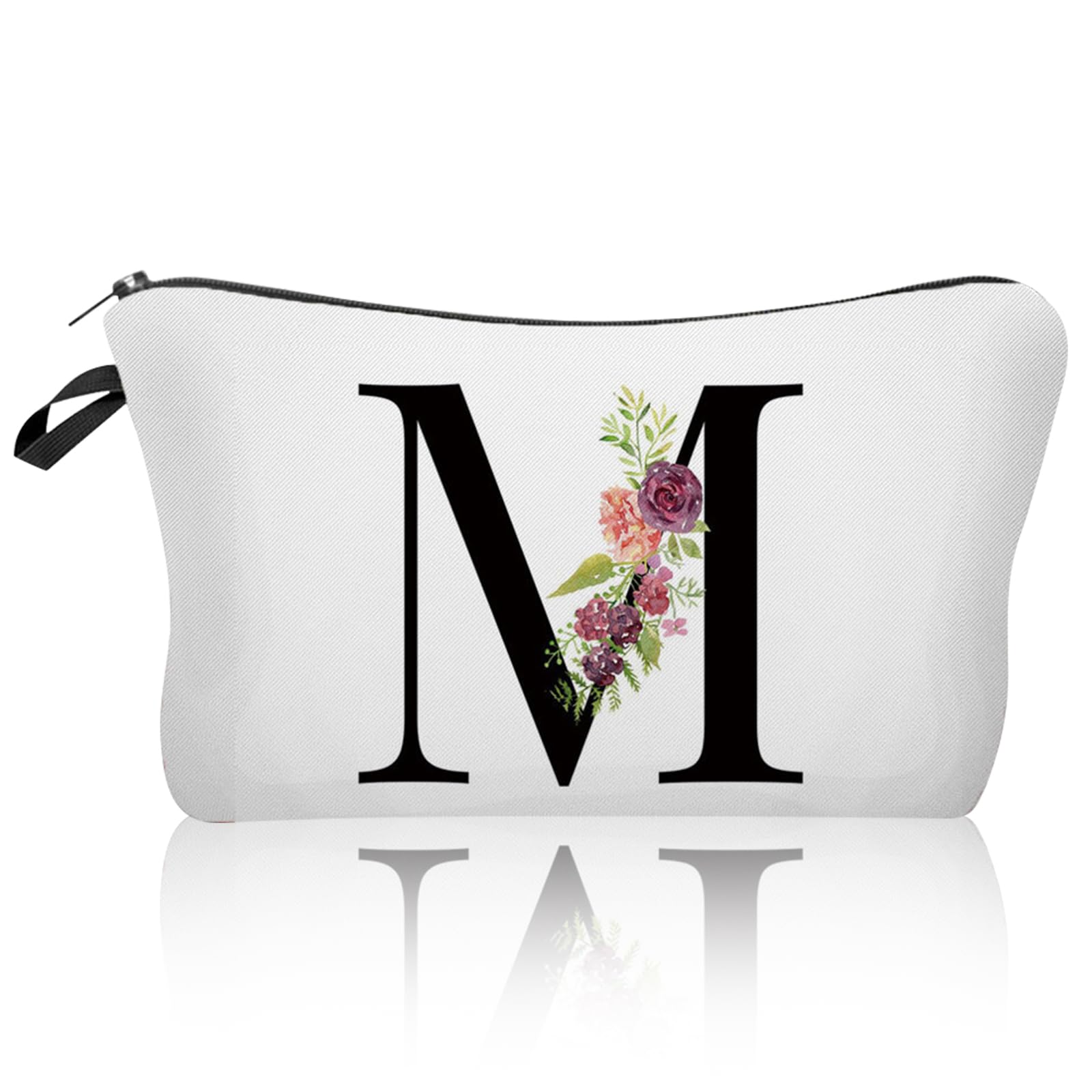 Personalized Alphabet Flower Print Cosmetic Bag,Waterproof Cosmetic Bag,Travel Makeup Bag,Printed Storage Bag,Bride Bridesmaid Cosmetic Pouch Gifts for Women Girls,Mum,Sisters