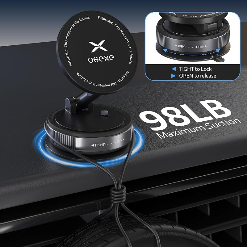 Magnetische Handyhalterung fürs Auto Vakuum-Magnet-Autohandyhalterung für Magsafe, 360° verstellbar mit Ultra-Saugnapf Haftkraft - Für iPhone 17 Pro Max 16 15 14 13 12 Air Plus (Schwarz) — Foto 6 von 8