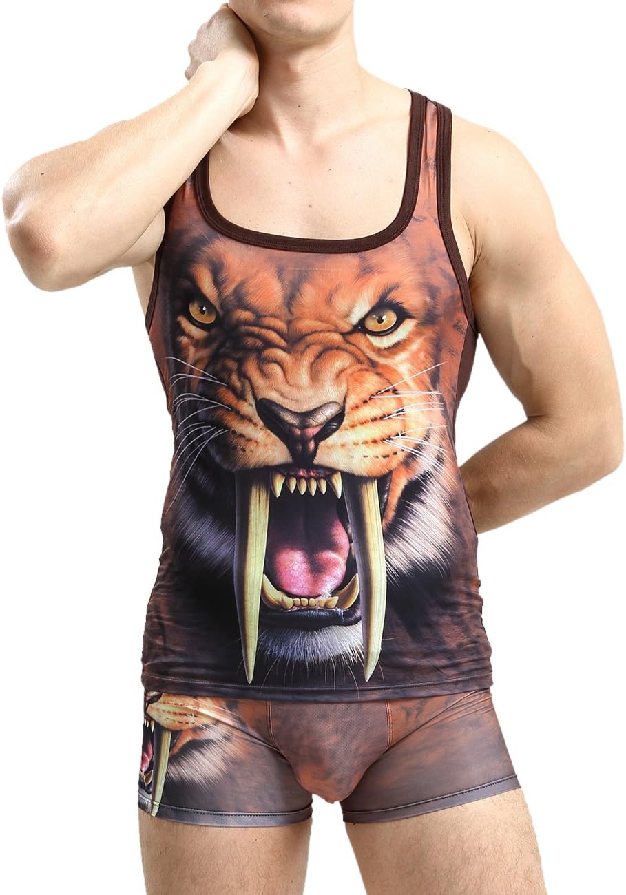 Jasmine Mens Workout Graphic Tank Top Gym Sleeveless Shirts with Sexy Boxer Brief Set