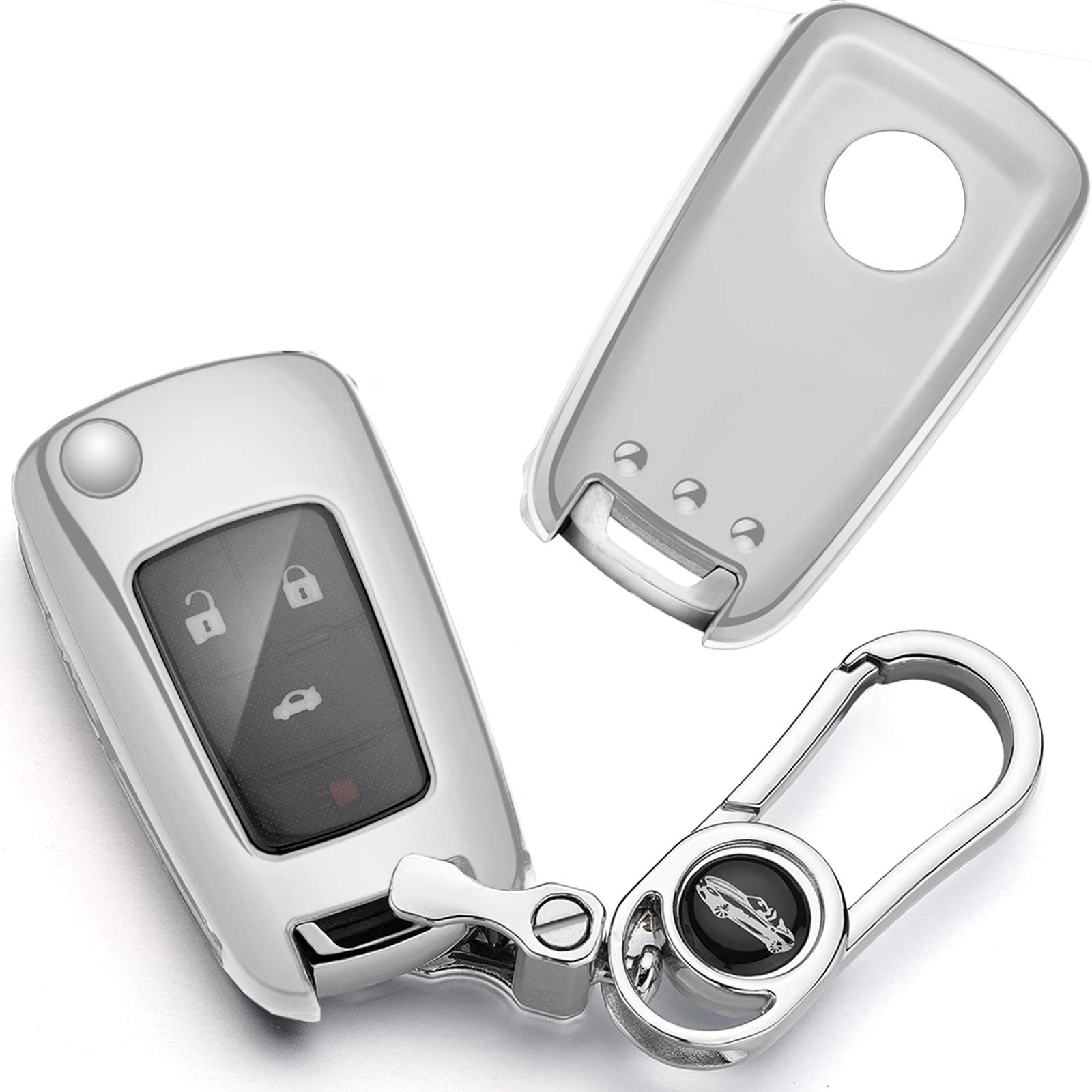 RYE TPU Car Key Fob Cover for Vauxhall & Opel,2-3 Buttons Car Key Protective Case with Keychain, Suitable for Corsa/Astra/Mokka/Sport/Adam/Vectra/Zafira/Merica/Insigania,etc.- Sliver